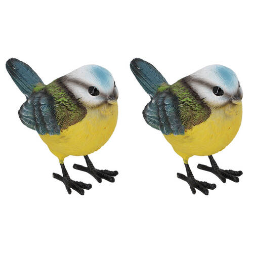 2PK Esschert Design Blue Tit Bird Statue Garden Decor Yellow