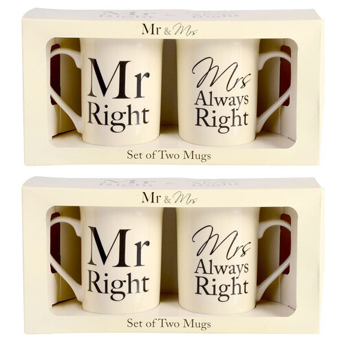 4pc Gibson Gifts Ceramic Mr & Mrs Right Coffee/Tea Mug Set White