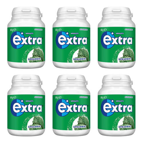 6PK Extra Sugarfree Chewing Gum w/ Spearmint Flavour 64g Bottle Confectionery