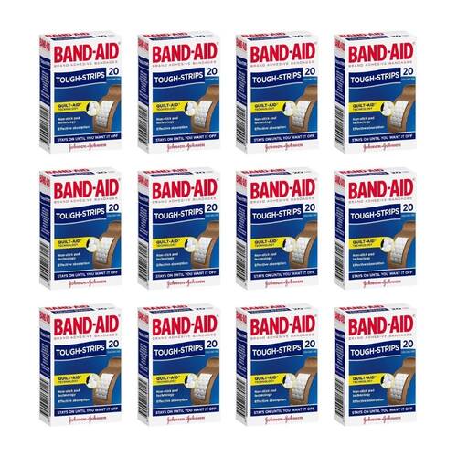 12PK 20pc Band-Aid Brand Adhesive Bandages Tough Strips Wound Protection