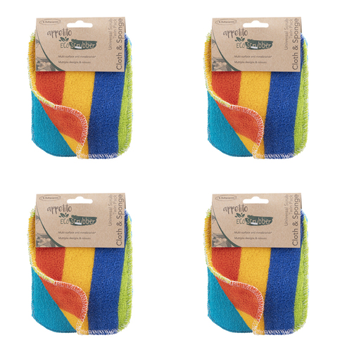 4PK 2pc Appetito Eco Scrubber Cloth & Sponge Universal Scrub 12x16.5cm Assorted