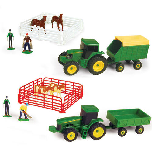 10pc Dark Brown Horse Farm Set w/ 10pc Light Brown Cow Farm Set