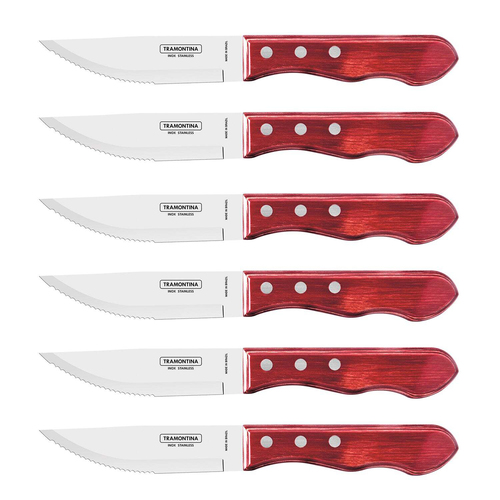 6pc Tramontina Jumbo Steak Knife Home/Kitchen Cutting Tool Set - Red