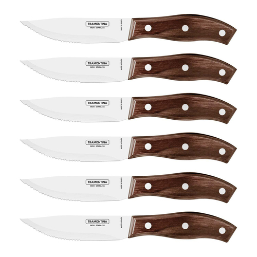 6pc Tramontina Rio Grande Steak Knife Kitchen Cutting Tool Set - Brown