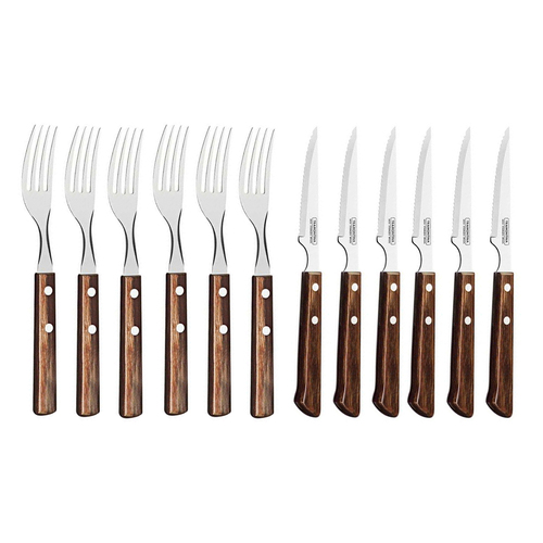 12pc Tramontina Spanish Steak Knife/Fork Home/Kitchen Tool Set - Brown