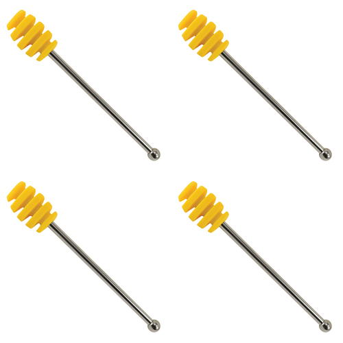 4PK R&M Silicone Honey Dipper w/ Stainless Steel Handle - Yellow