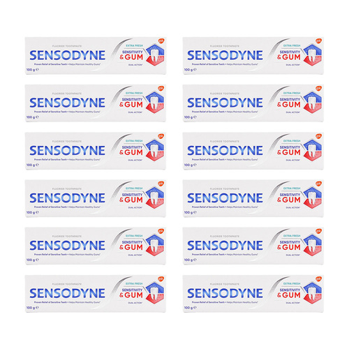 12PK Sensodyne 100g Toothpaste Tube Extra Fresh Sensitivity & Gum Triple Action