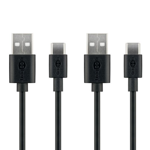2x Goobay 10cm USB-A to USB-C 2.0 Cable Connector - Black