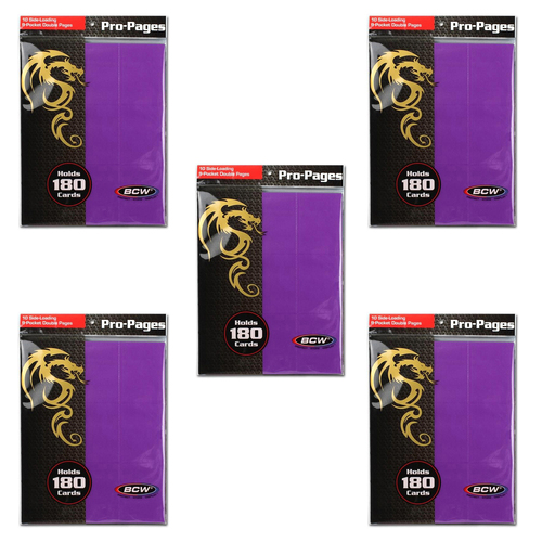 5x 10pc BCW Pro-Pages Side Loading 9-Pocket Double Pages - Purple