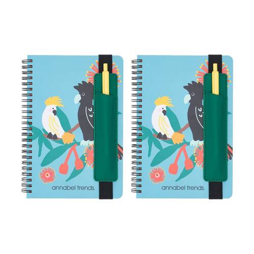 2PK Annabel Trends A5 160 Page Ruled Hard Cover Notebook W/ Spiral Binding Cockatoo