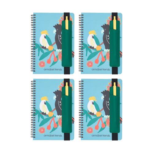 4PK Annabel Trends A5 160 Page Ruled Hard Cover Notebook W/ Spiral Binding Cockatoo