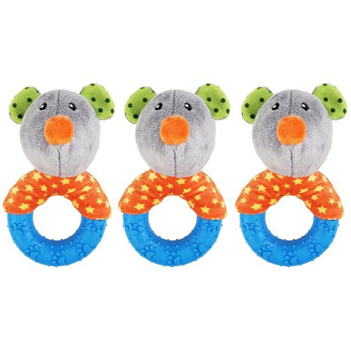 3PK Rosewood Little Nippers Mischief Mouse Teething Pet Dog Chew Bite Fun Play Toy