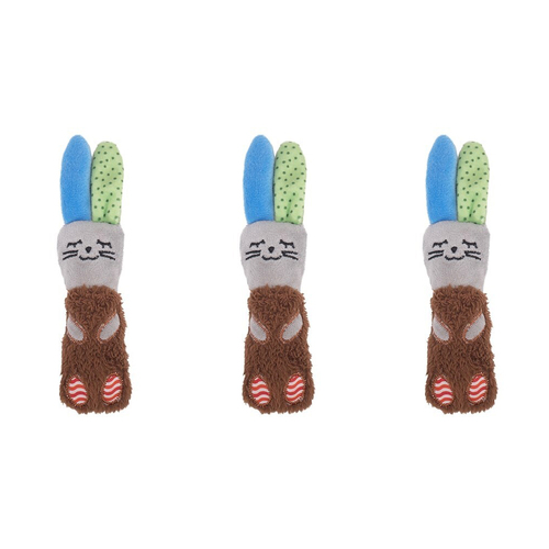 3x Rosewood Little Nippers Floppy Rabbit Pet Catnip Cat Toy Brown