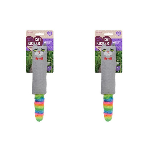 2x Rosewood Moody Moggy Rainbow Cat Kicker Pet Toy - Grey