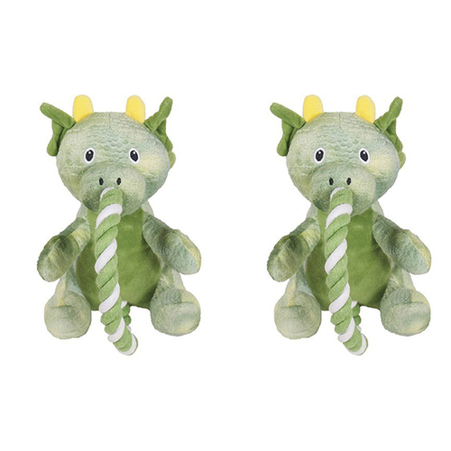 2PK Rosewood 21cm Rope Dragon Soft Plush Pet Dog Interactive Squeaker Toy Green