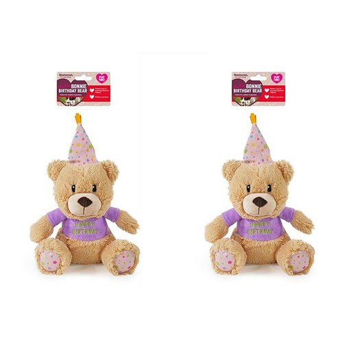 2PK Rosewood 27.5cm Birthday Bear Plush Dog Toy w/ Squeaker Interactive Play Beige