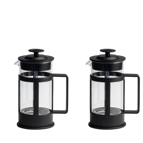 2x Euroline 350ml Tea & Coffee Glass Plunger French Press - Black