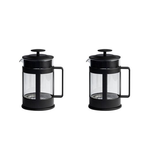 2x Euroline 800ml Tea & Coffee Glass Plunger French Press - Black