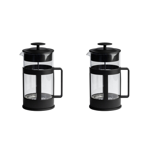 2x Euroline 1L Tea & Coffee Glass Plunger French Press - Black
