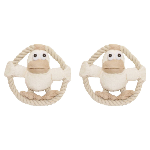 2PK Rosewood 22cm Riverside Duck Pet Dog Toy w/ Squeaker Rope Interactive Play Beige