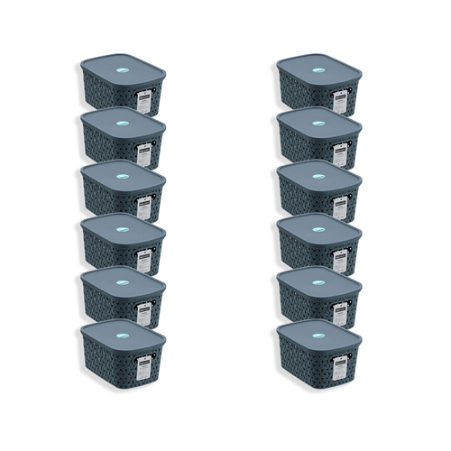 12PK Boxsweden Woven Rattan 3L/21.5cm Lidded Basket Storage - Assorted