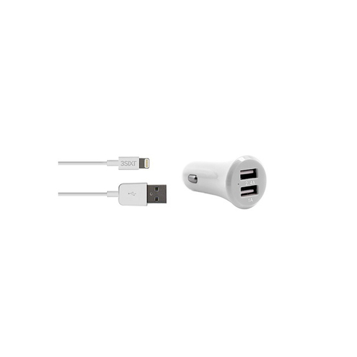 3sixT xDual USB Car Charger 3.4A  Lightning USB - White