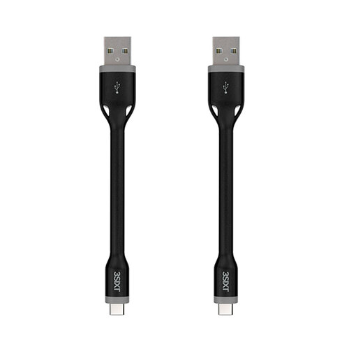 2x 3sixT Clip & Sync 10cm USB-A to USB-C Cable - Black