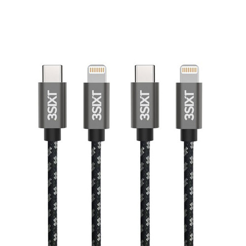 2x 3sixT 30cm USB-C to Lightning MFI-Certified Cable  For Apple iPhone - Black