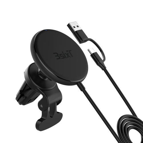 3sixT 15w Magnetic Wireless Car Vent Mont With Charger Black