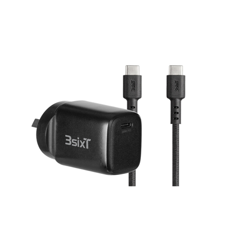 3sixT ANZ 20W Wall Charger USB-C PD w/ USB-C Cable - Black