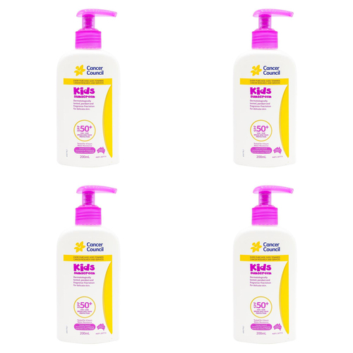 4PK Cancer Council 200ml Kids Sunscreen SPF50+ Body Lotion
