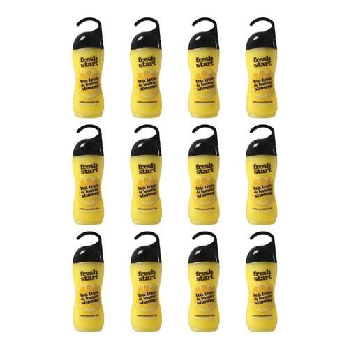 12PK Fresh Start Shower Gel Body Wash w/ Tea Tree & Lemon Scent 400ml Yellow