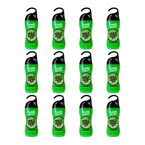 12PK Fresh Start Shower Gel Body Wash w/ Mint & Cucumber Scent 400ml Green