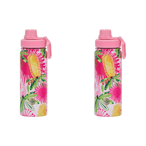 2PK Annabel Trends Watermate 550ml Stainless Steel Bottle Pink Banksia
