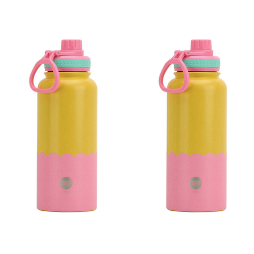2PK Annabel Trends Watermate Wave 1000ml Stainless Steel Bottle Yellow Candy