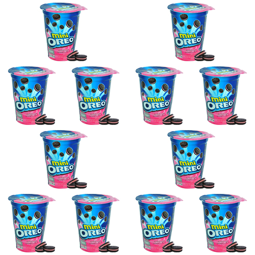 12PK Oreo Mini Sandwich Cookies Tub Biscuit 61.3g - Strawberry