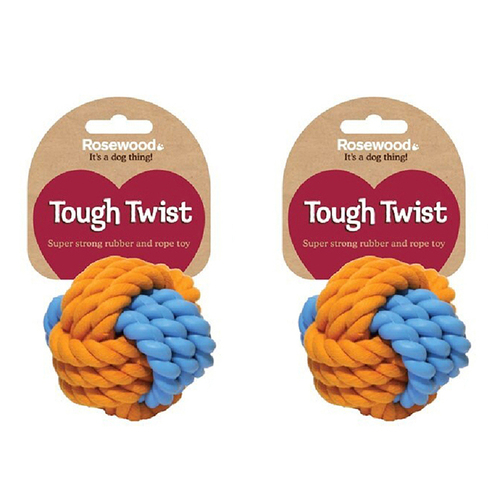 2PK Rosewood Rubber & Rope Ball Pet Dog Interactive Fun Play Toy Small Assorted
