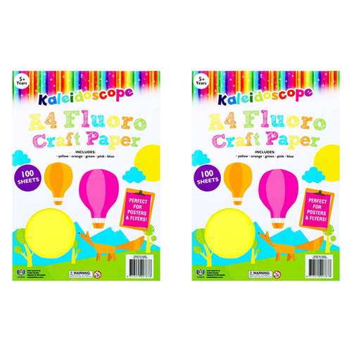 2PK Kaleidoscope A4 Fluoro Craft Paper Pad Kids Art 5y+