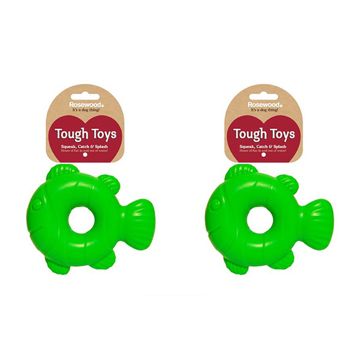 2PK Rosewood 16.2cm Squeaky Tough Fish Pet Dog Rubber Floating Toy Interactive Green