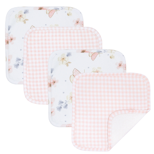 4pc Living Textiles Wash Cloths Butterfly Garden 
