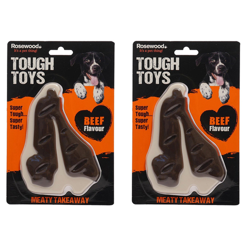 2PK Rosewood 16.5cm Meaty Meat Takeaway Steak Pet Dog Play Flavoured Toy Large Brown