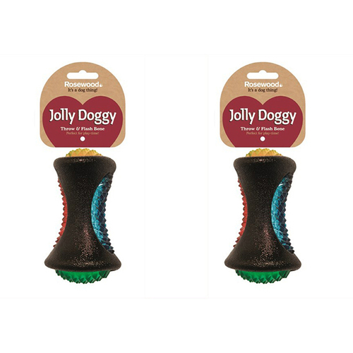 2PK Rosewood 12x7.5cm Throw & Flash Bone Pet Dog Toy w/ Light Fun Interactive Play