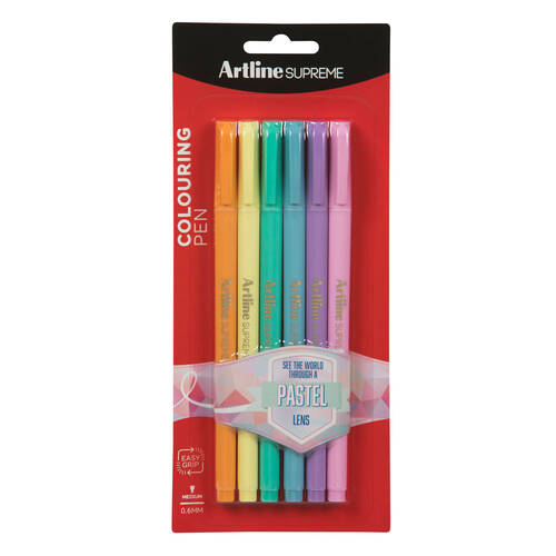 6pc Artline Supreme 0.6mm Fine Pens - Assorted Pastel Colours