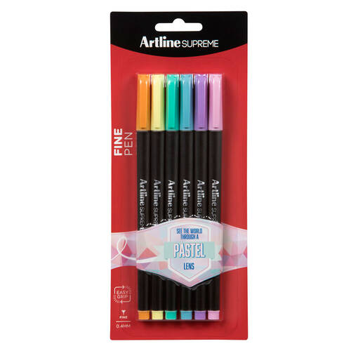 6pc Artline Supreme 0.4mm Fine Pens - Assorted Pastel Colours
