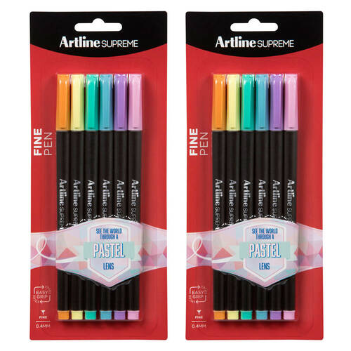 2x 6pc Artline Supreme 0.4mm Fine Pens - Assorted Pastel Colours