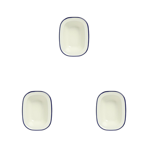 3PK Wiltshire Porcelain Enamel Oblong Pie Dish 200ml 12x8.5cm Blue
