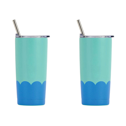 2PK Annabel Trends 500ml Stainless Steel Wave Smoothie Tumbler Aqua Blue