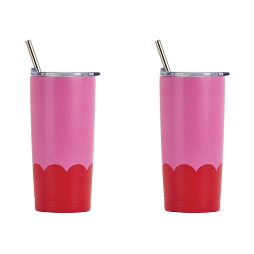 2PK Annabel Trends 500ml Stainless Steel Wave Smoothie Tumbler Pink Red