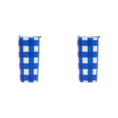 2PK Annabel Trends S/S Double Walled Smoothie Cup 500ml Cobalt Check