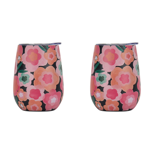 2PK Annabel Trends 295ml Stainless Steel Wine Tumbler - Midnight Blooms